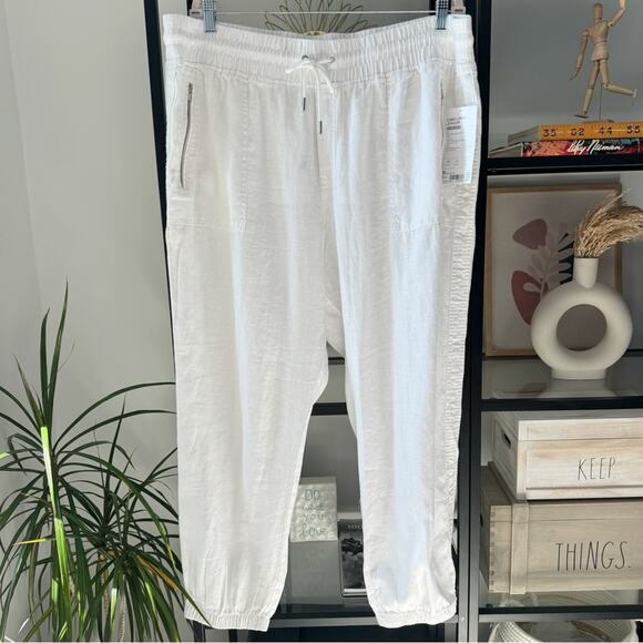 Athleta Cabo White 100% Linen High Rise Cropped Joggers Women’s Size 20 - Picture 4 of 15